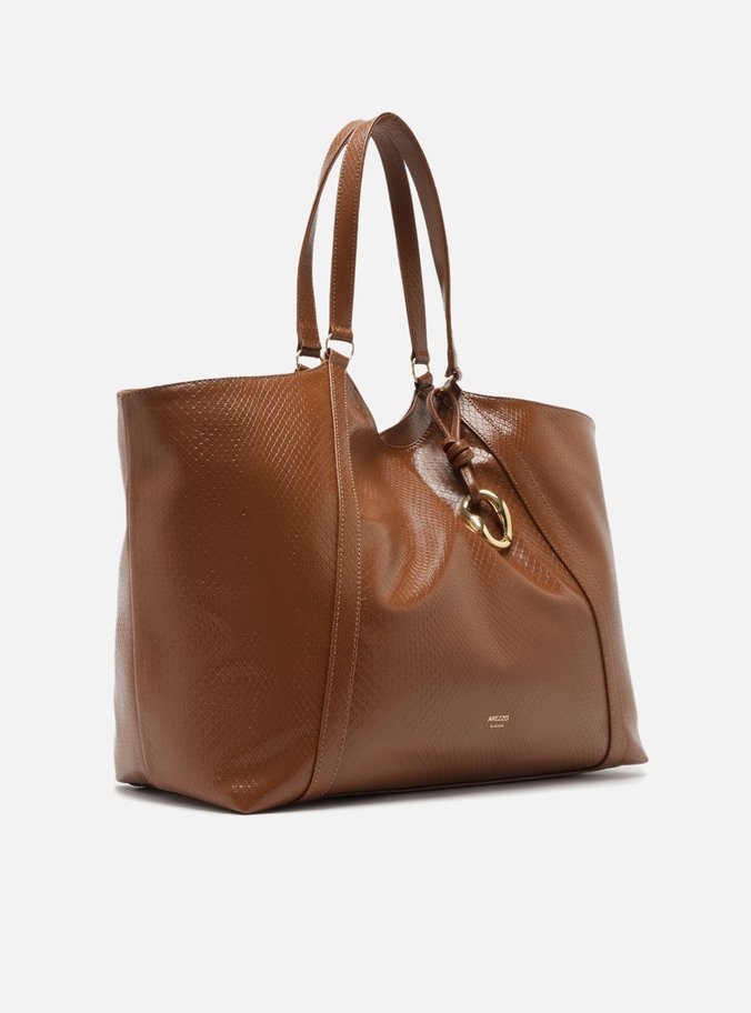 Bolsa Shopping Marrom Envernizada Grande