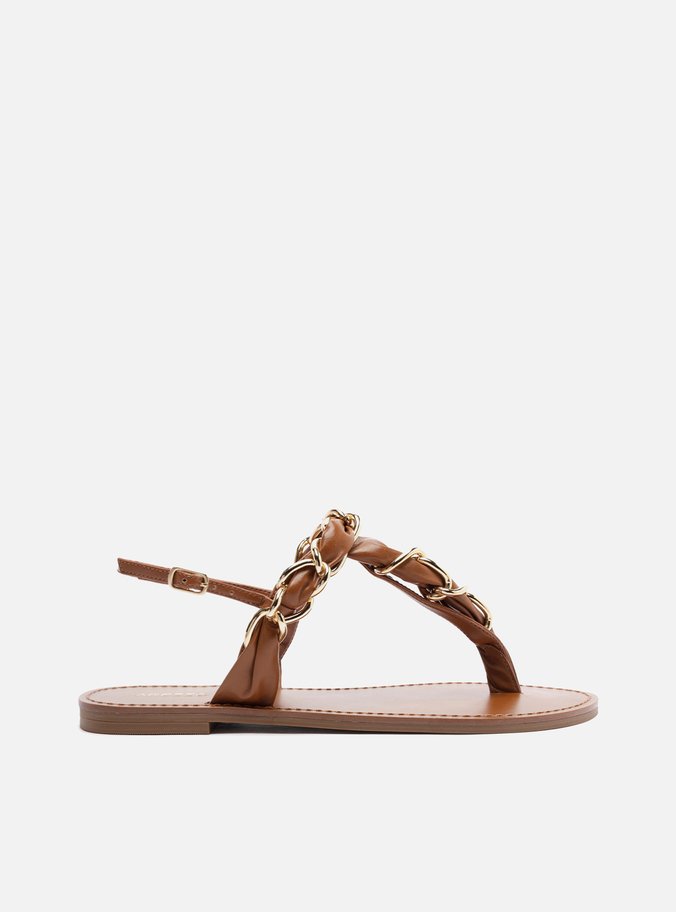 Sandália Rasteira Marrom Salto Rasteiro Fivela