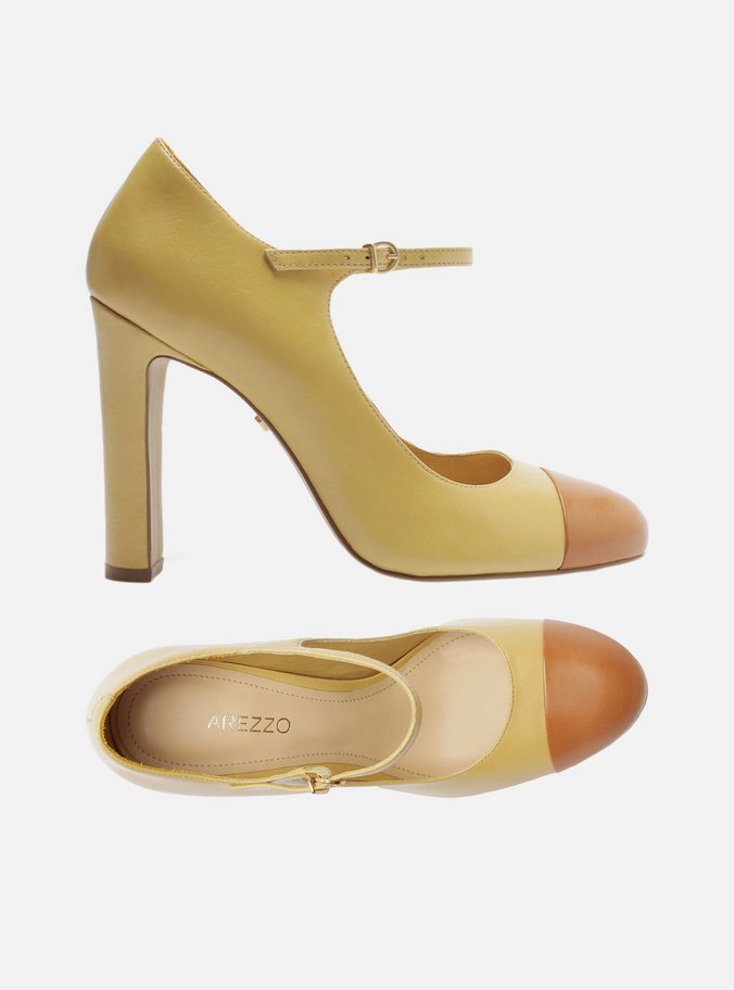 Sapato Boneca Amarelo Couro Salto Alto Cap Toe