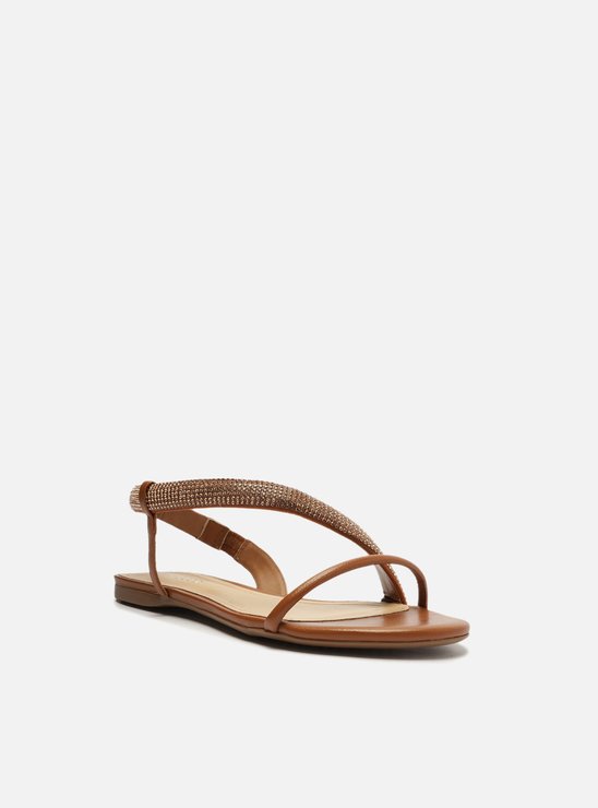 Rasteira Marrom Tira Lateral Curva Strass