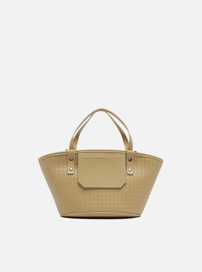 Bolsa Tote Bege Tressê Média Bolso Frontal