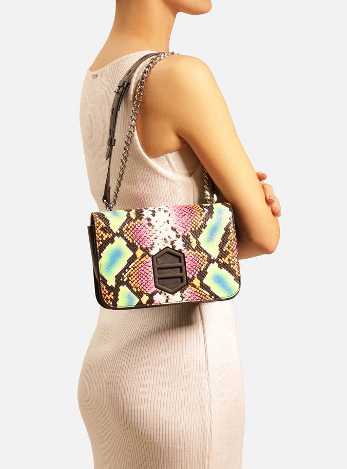 Bolsa Tiracolo Colorida Couro Snake Karen Média