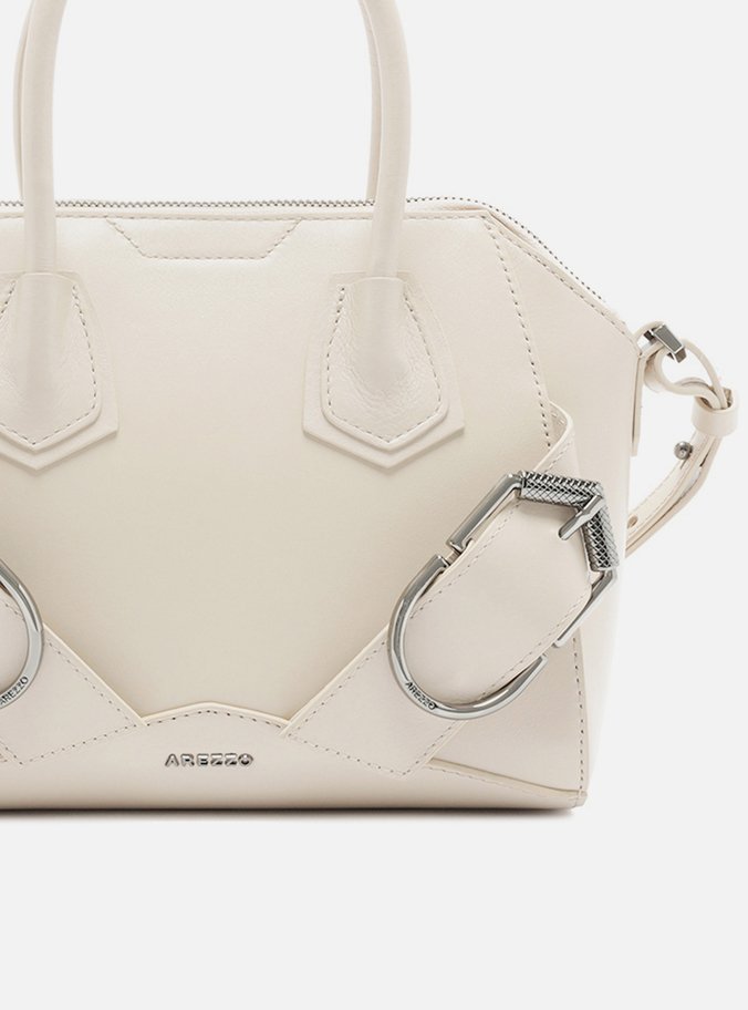 Bolsa Tote Branca Couro Média Maxi Fivelas
