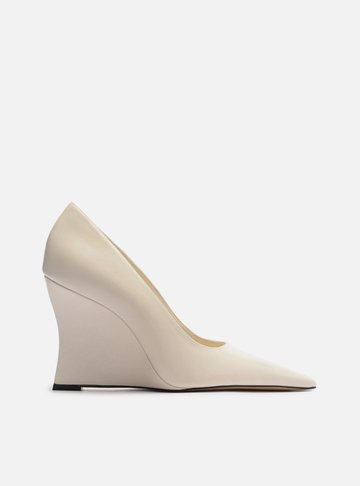 Scarpin Branco Couro Salto Anabela Bico Fino