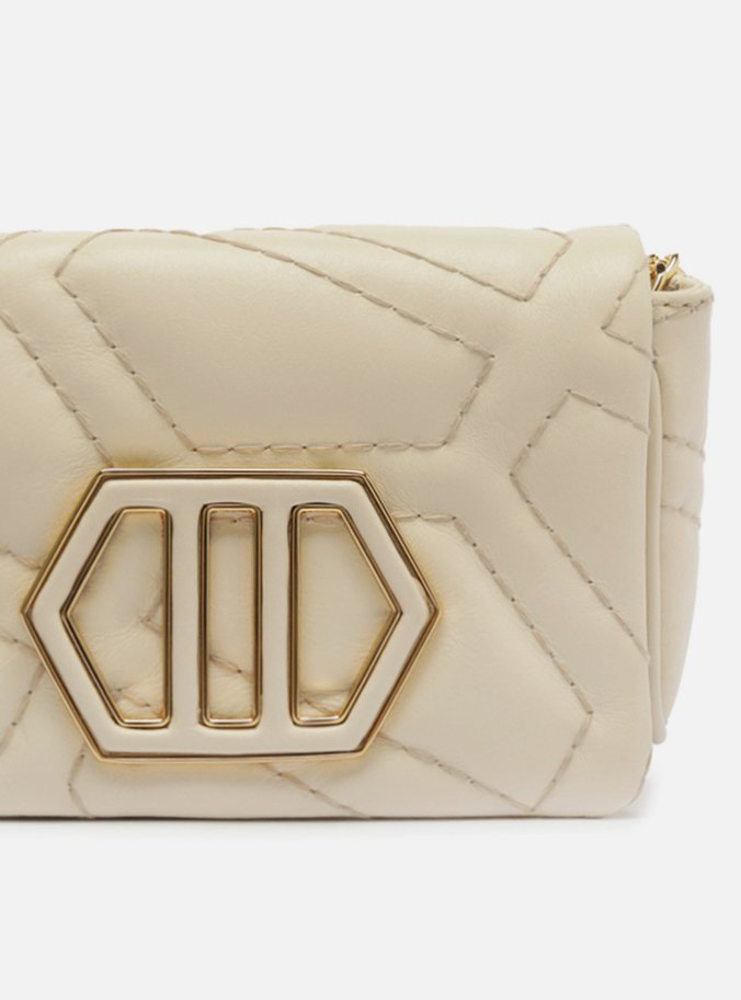 Bolsa Tiracolo Off-White Couro Pesponto Emma Pequena