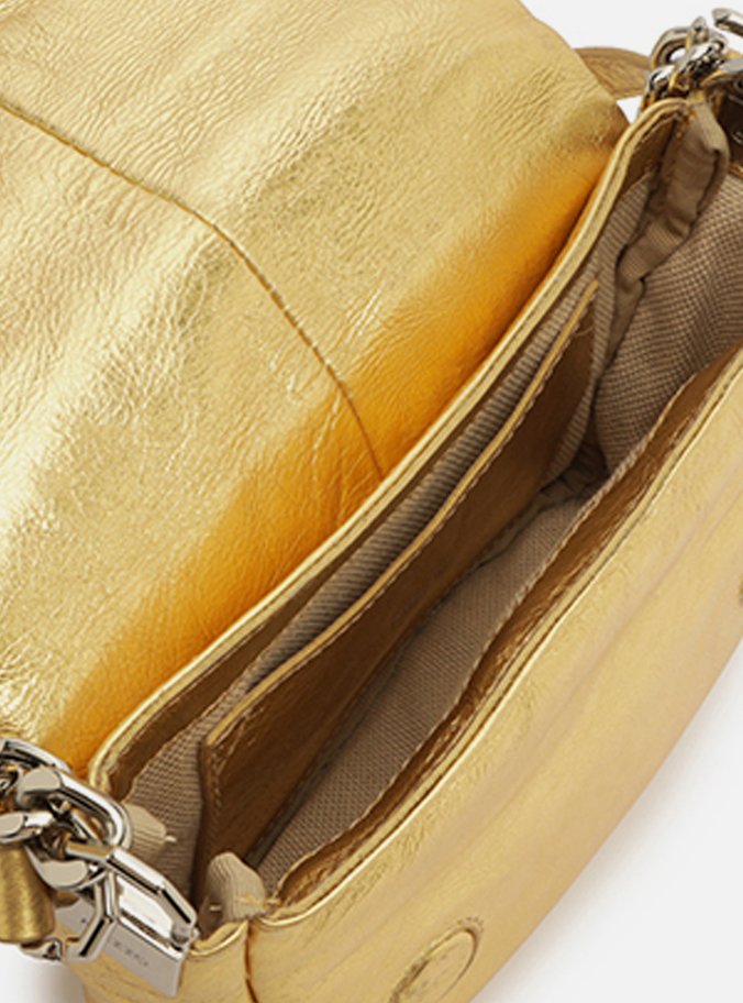 Bolsa Tiracolo Dourada Couro Pequena Puffer