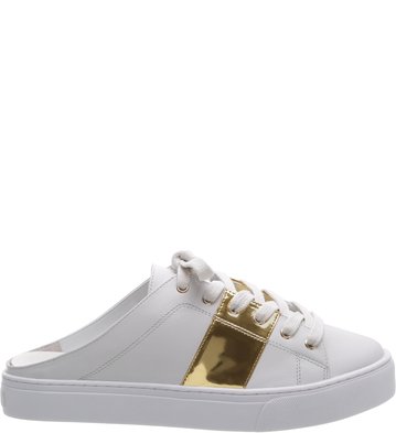 Tênis Couro Branco Abertura Traseira Detalhe Vintage Gold