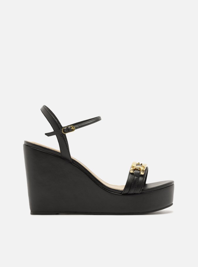 Sandália Preta Plataforma Metais