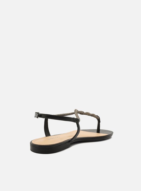 Rasteira Preta Slim Pedraria Strass