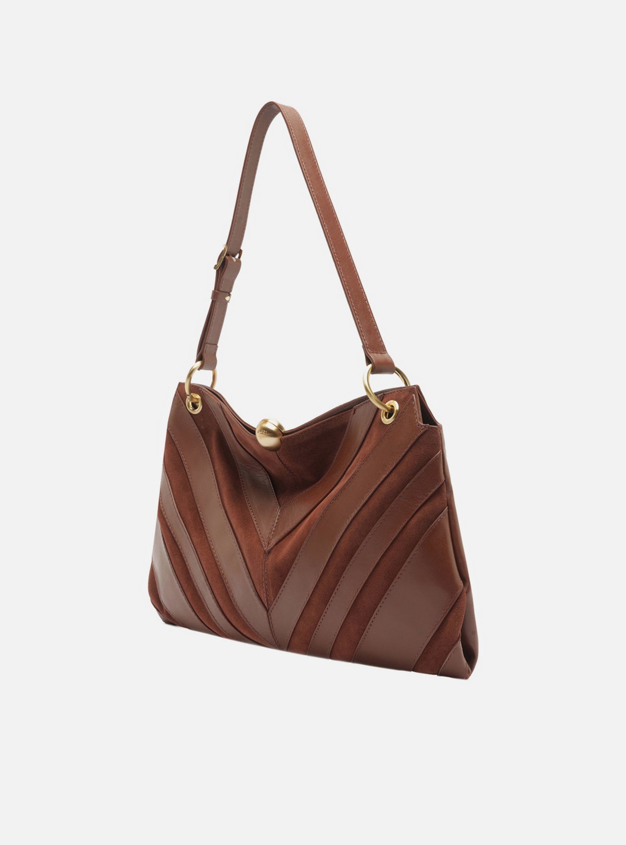 Bolsa Shoulder Marrom Couro Camurça Grande Esfera — foto 2