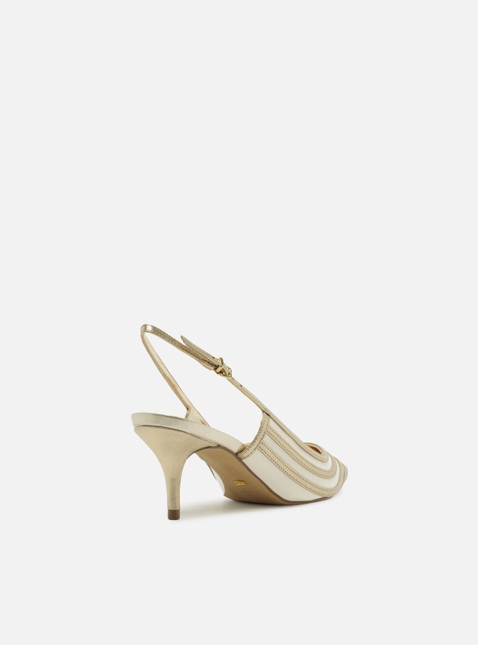 Scarpin Dourado Bicolor Salto Kitten Slingback