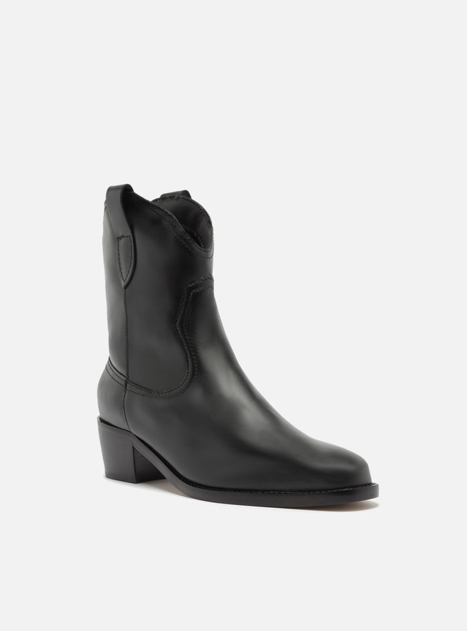 Bota Preta Couro Cano Curto Western Alicia