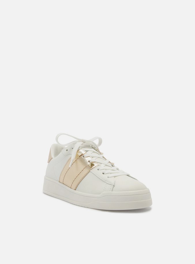 Tênis Branco Couro Detalhe Lateral Dourado