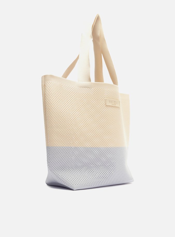 Bolsa Shopping Bege e Azul Grande Crochê