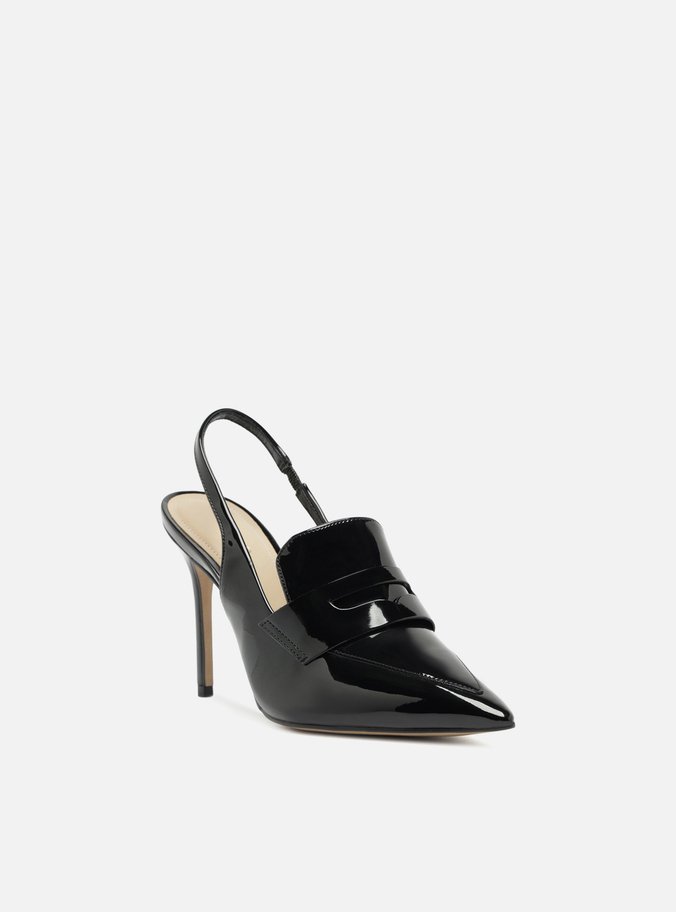 Scarpin Preto Verniz Salto Alto Sling Back