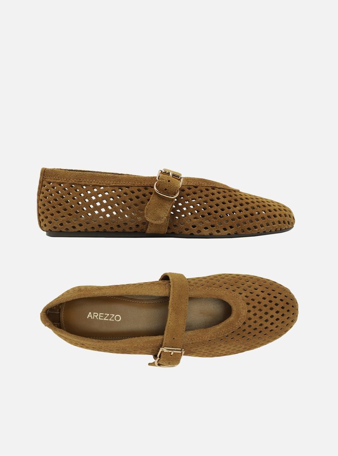 Sapatilha Marrom Suede Vazada Bico Redondo