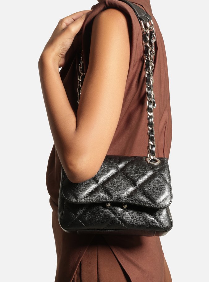 Bolsa Tiracolo Preta Couro Mizz Pequena