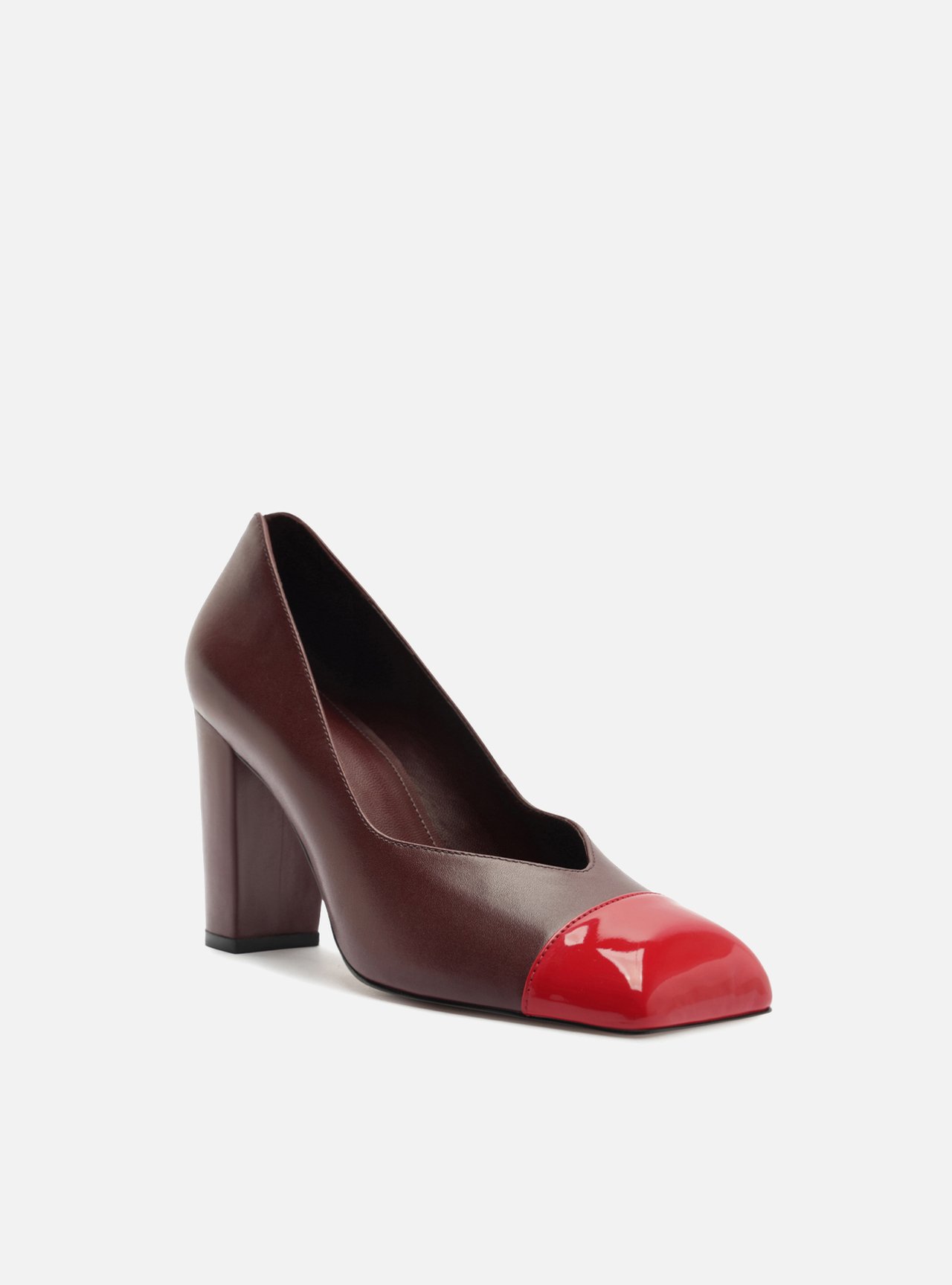 Scarpin Vermelho Multimaterial Salto Bloco — foto 2