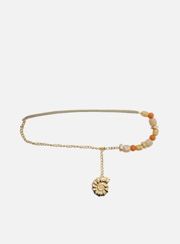 Cinto Dourado Couro Pedraria Metal Concha