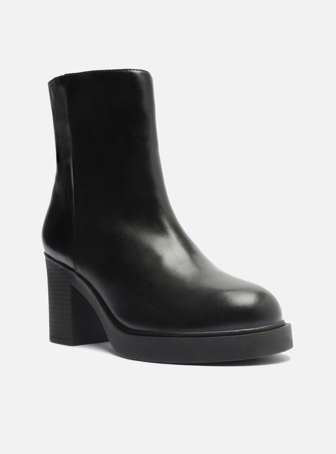 Bota Preta Couro Cano Médio Salto Bloco