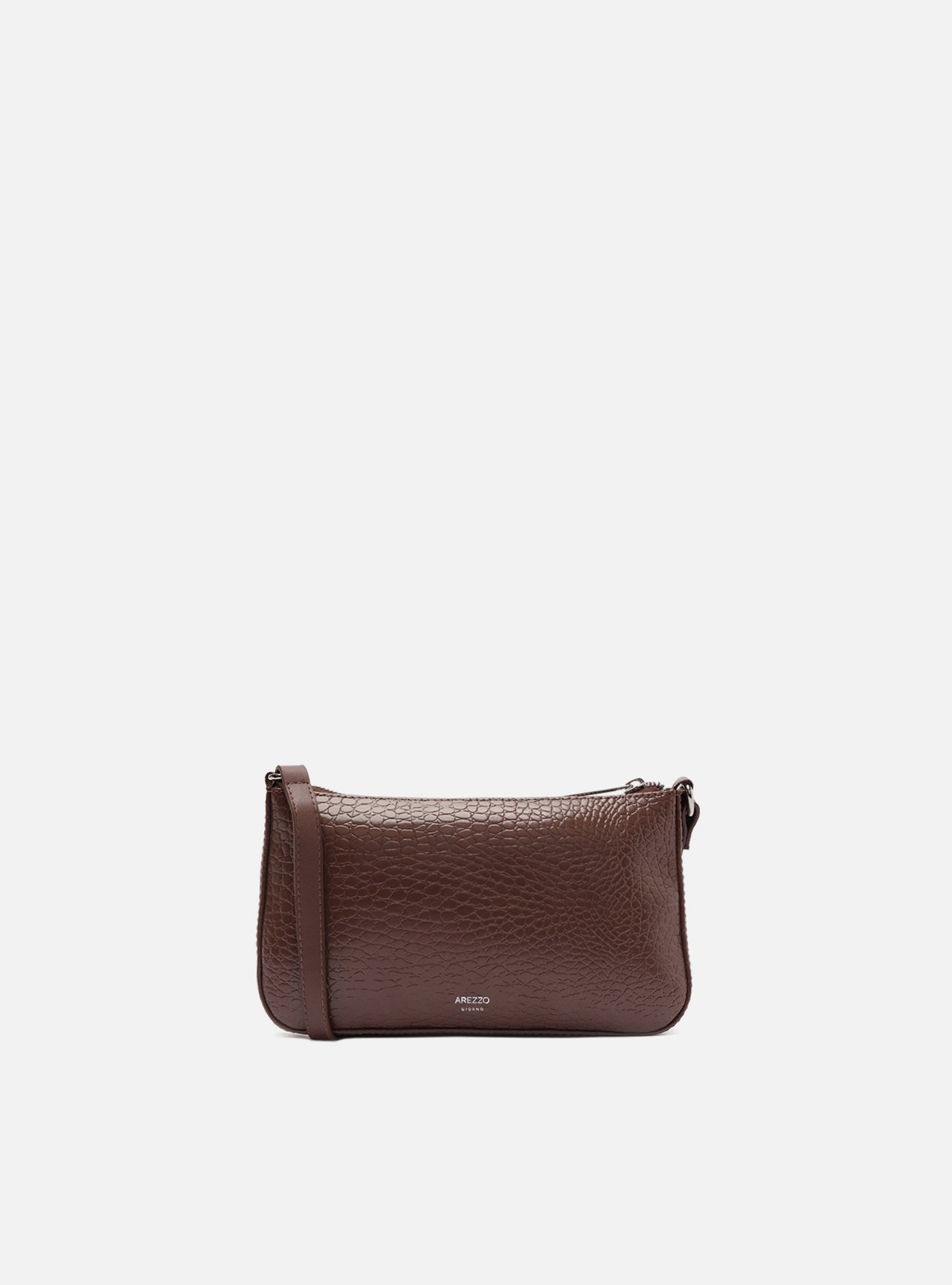 Bolsa Tiracolo Marrom Croco Pequena Rebites — foto 3