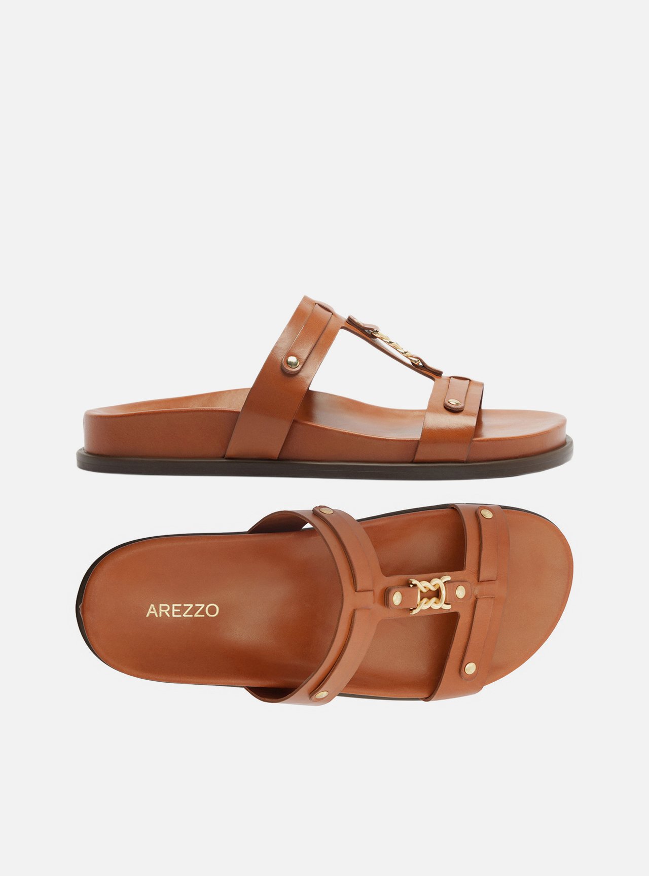 Sandália Papete Marrom Couro Flatform Metais — foto 6
