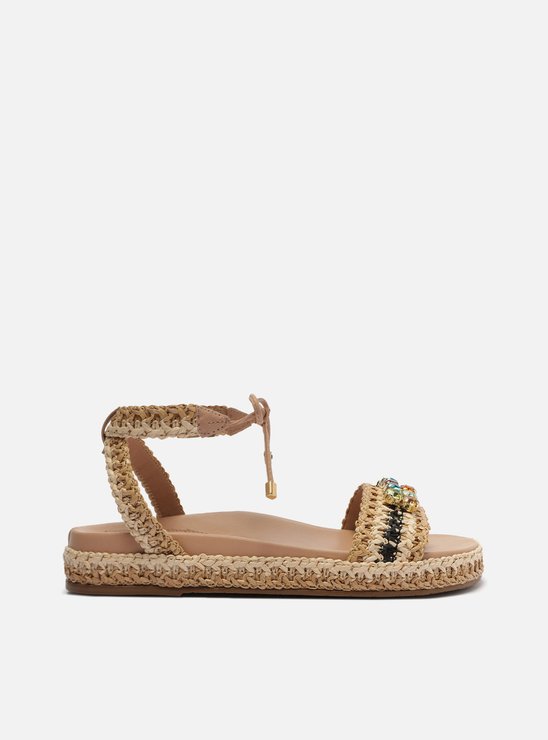 Sandália Bege Tramada Flatform Pedraria Cecília