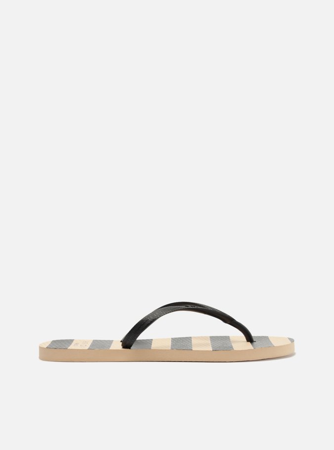 Chinelo de Dedo Bege e Preto Listras Brizza