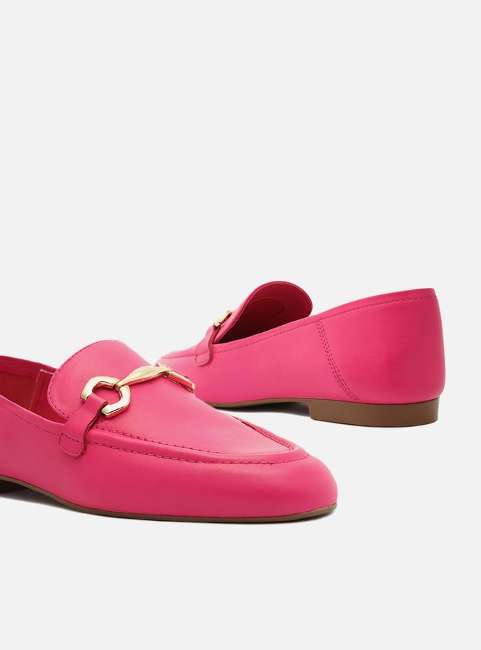 Mocassim Rosa Couro Bridão Metálico Luma