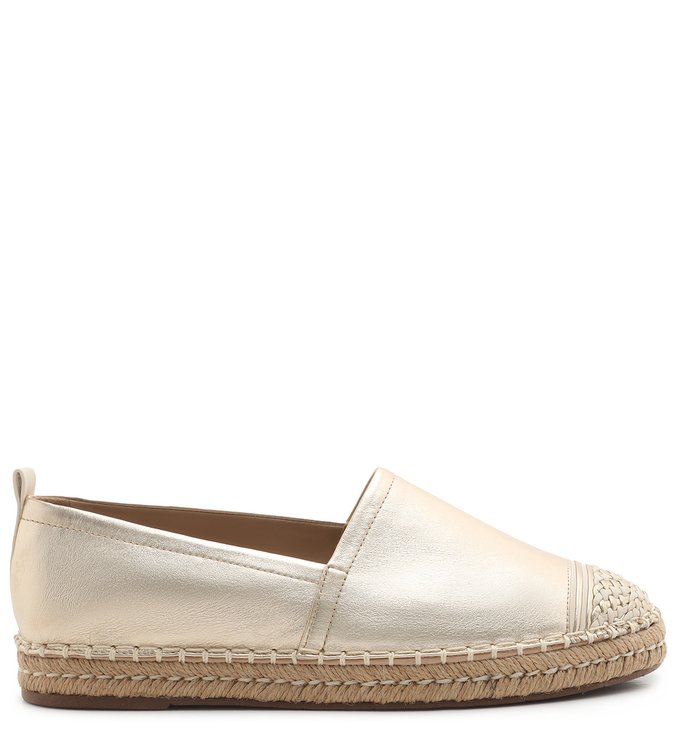 Espadrille Dourada Couro Rasteira Cap Toe Tressê