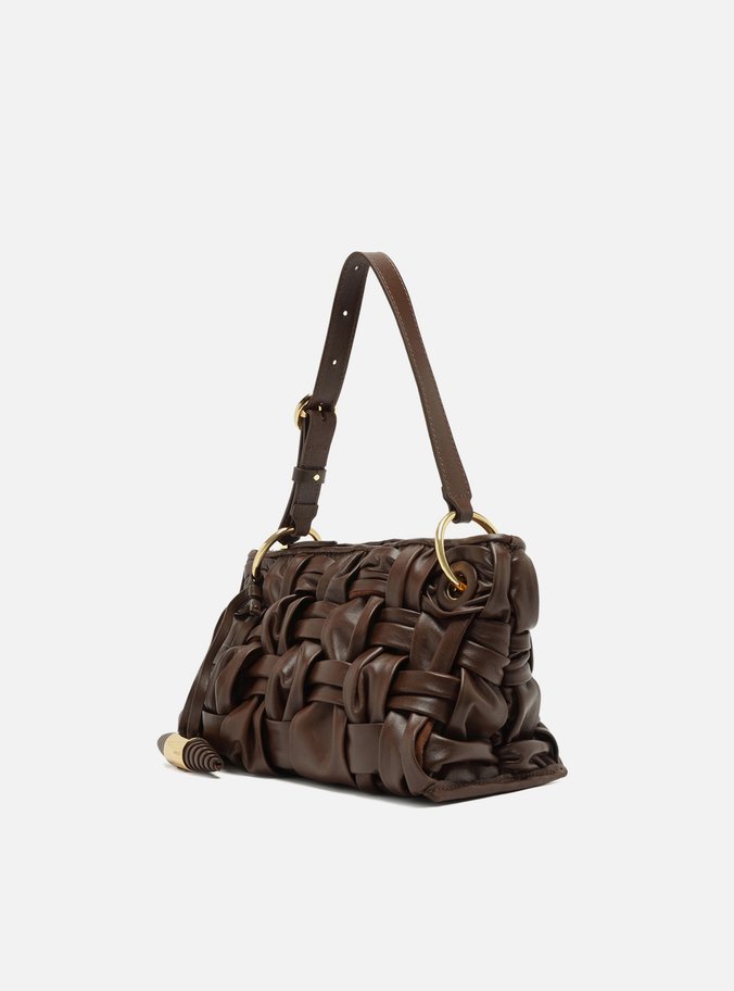 Bolsa Tiracolo Marrom Couro Média Tressê Maxi