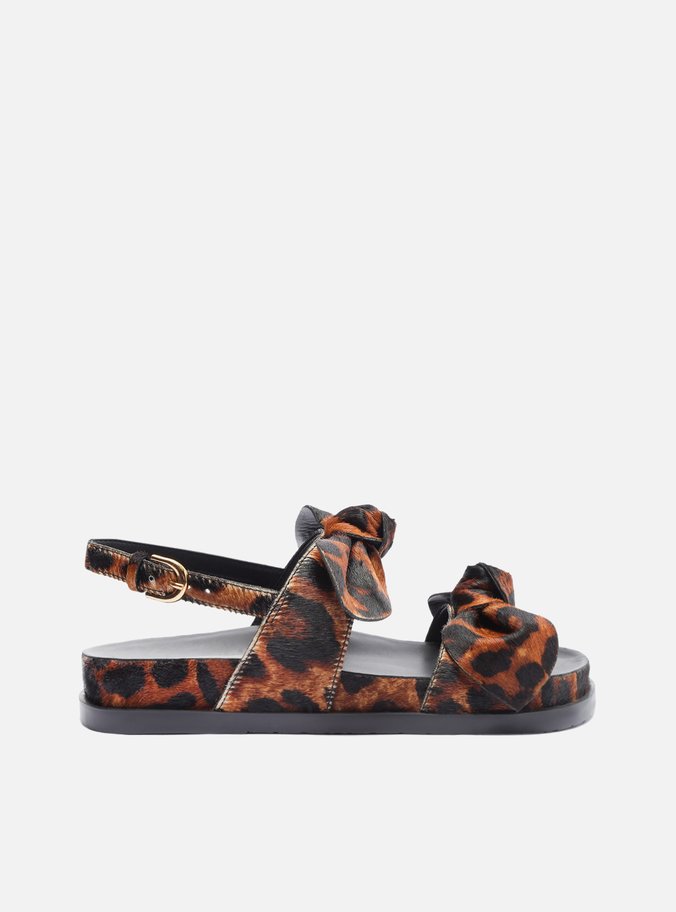 Sandália Papete Animal Print Laços Tachas