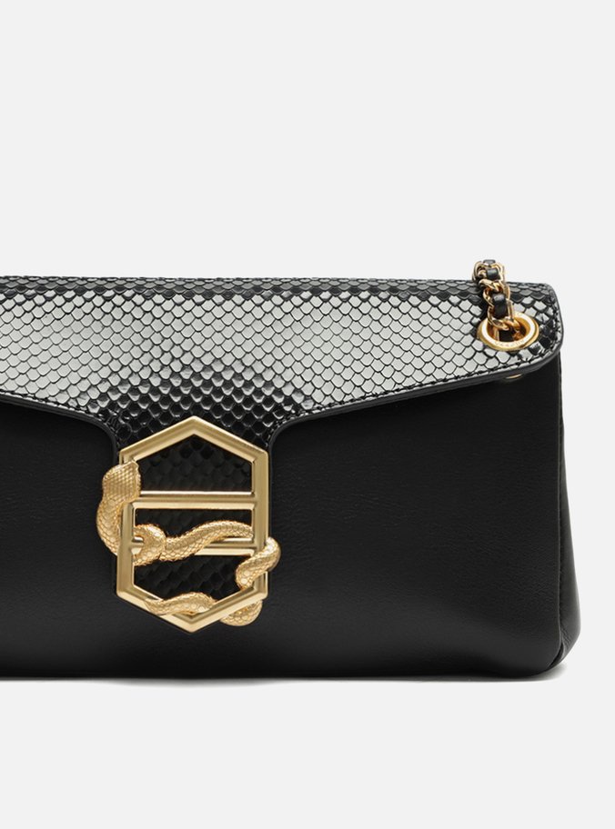 Bolsa Tiracolo Preta Couro Snake Média