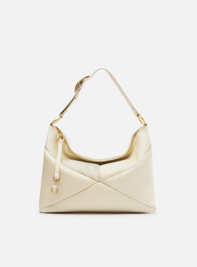 Bolsa Tiracolo Branca Couro Média Snake Metais