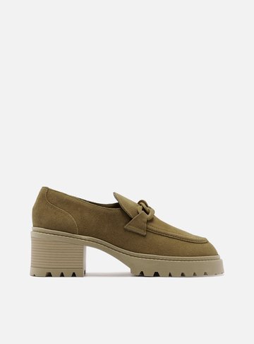 Mocassim Marrom Acamurçado Salto Bloco Tratorado