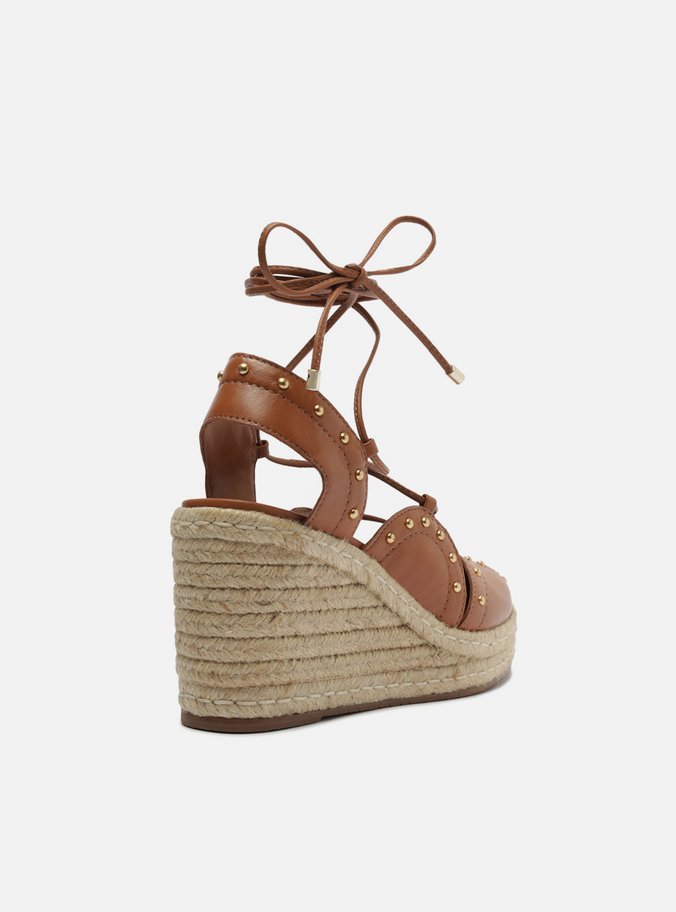 Espadrille Marrom Couro Salto Alto Amarração