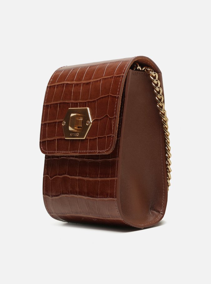 Mini Bag Marrom Couro Croco Porta-Celular