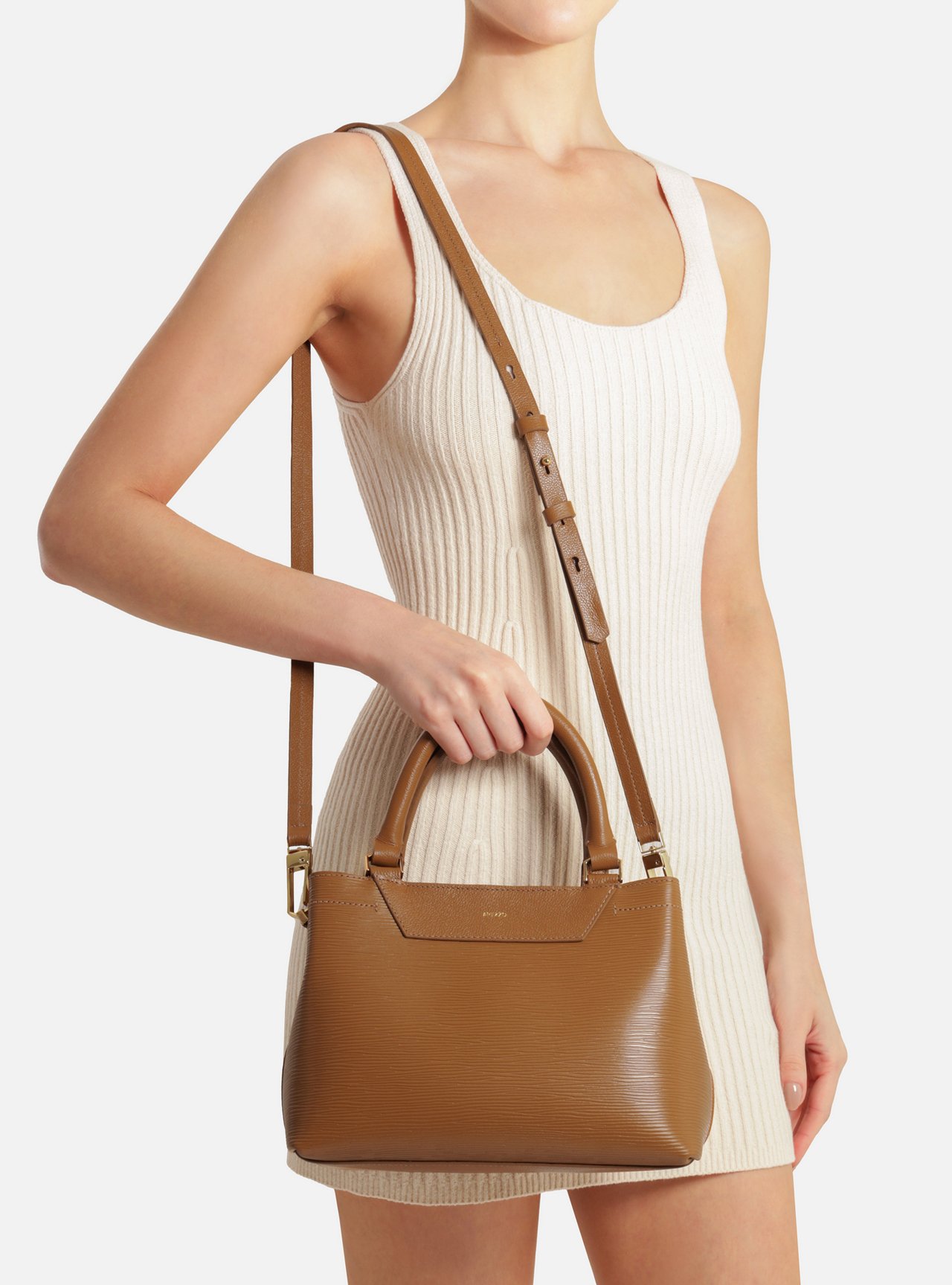 Bolsa Tote Marrom Couro Textura Média — foto 6