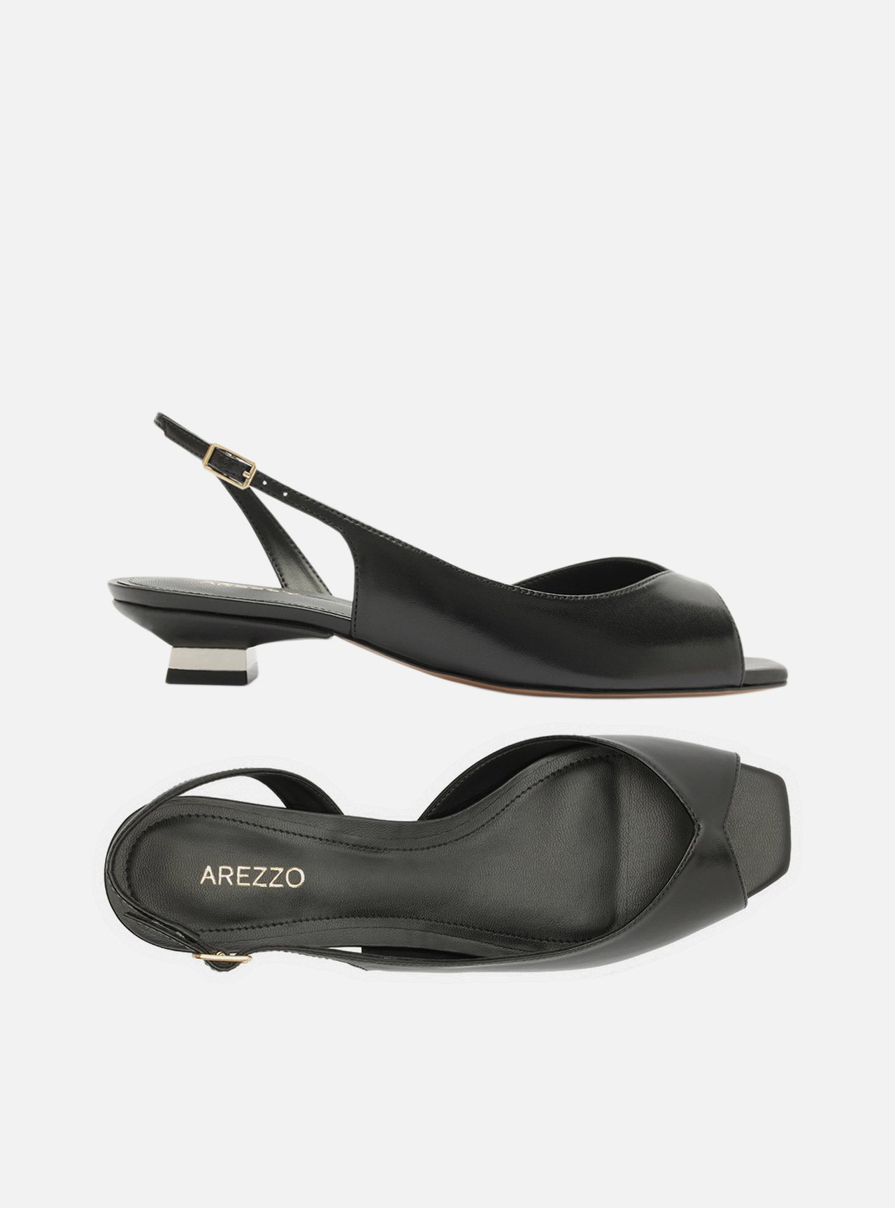 Scarpin Preto Couro Salto Bloco Slingback — foto 5