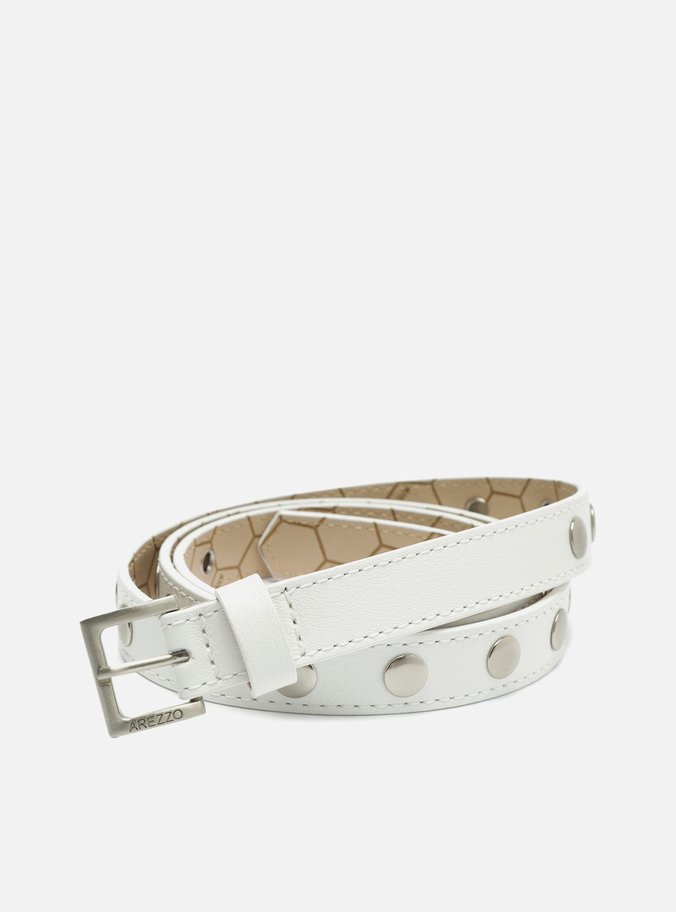 Cinto Branco Couro Fino Tachas
