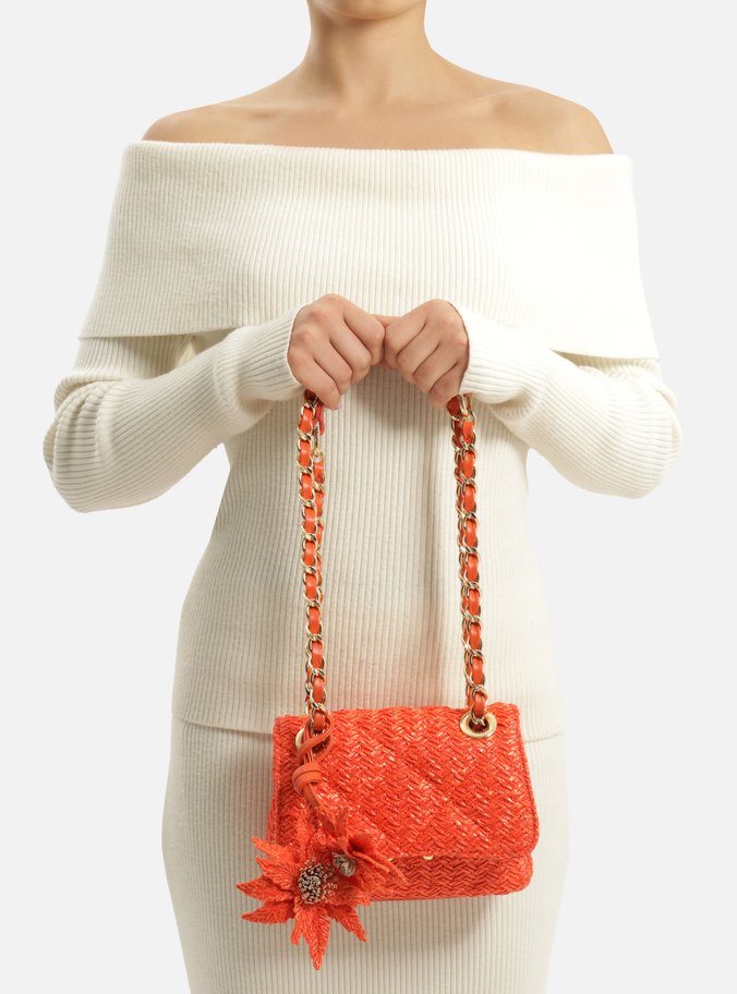 Bolsa Tiracolo Laranja Ráfia Mizz Pequena Flor