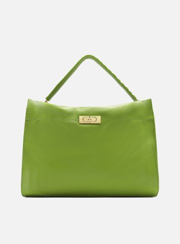 Bolsa Tote Verde Couro Grande Metal