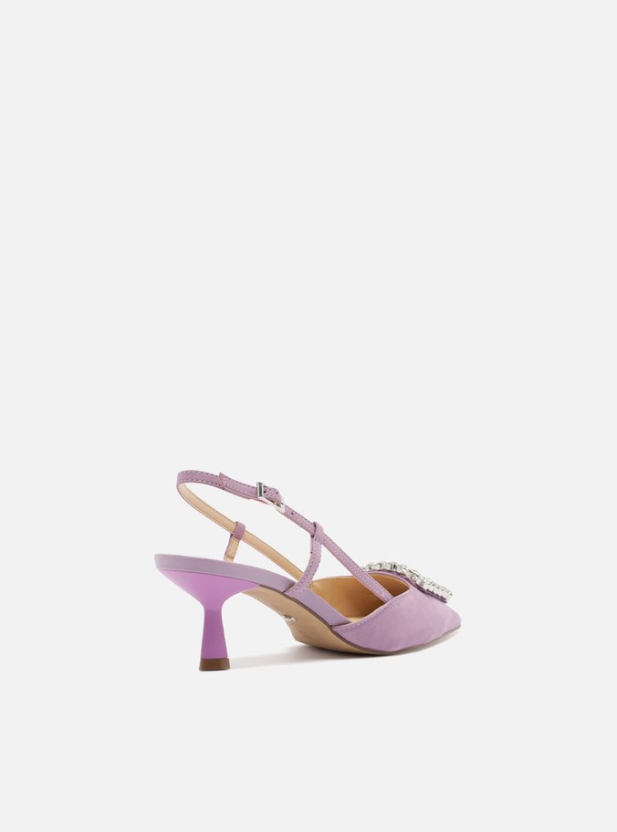 Scarpin Roxo Nobuck Bico Fino Slingback Emily