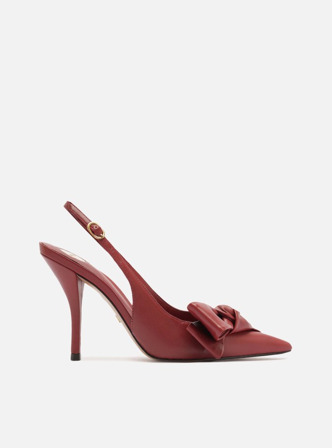 Scarpin Vermelho Couro Salto Fino Laço Slingback