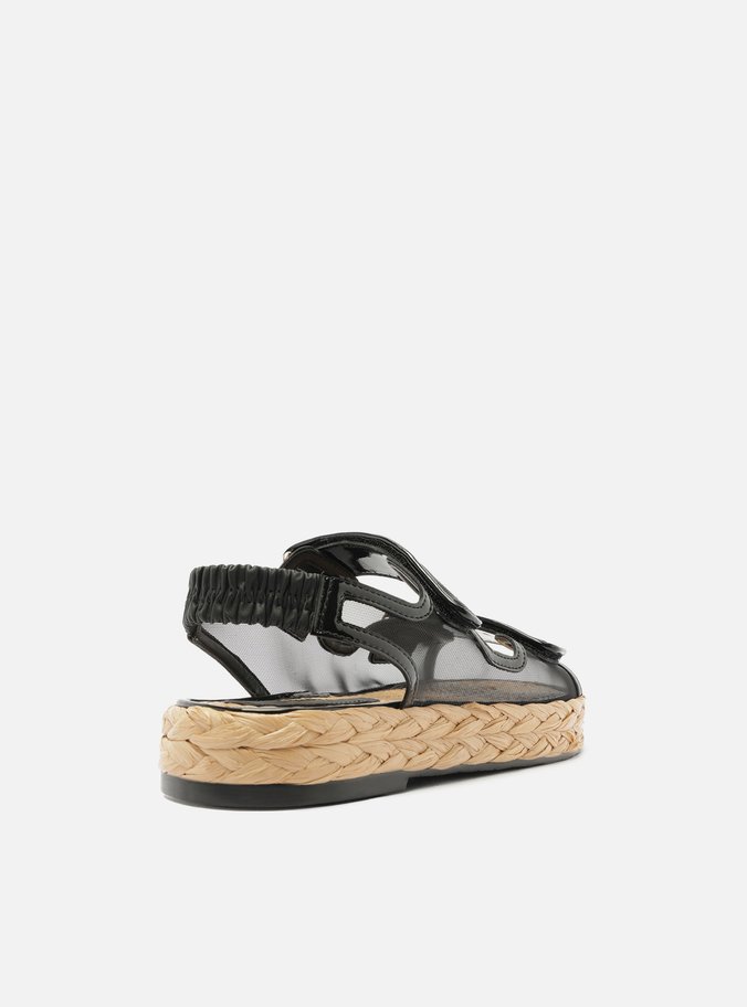 Sandália Papete Preta Tela Flatform Velcro