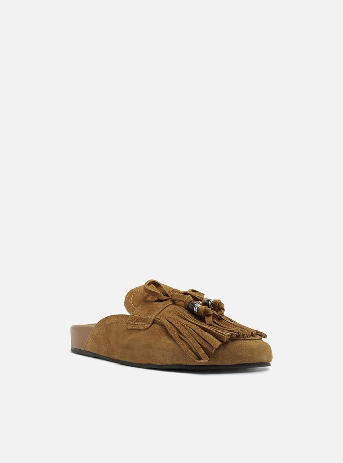 Mule Marrom Clara Suede Franjas