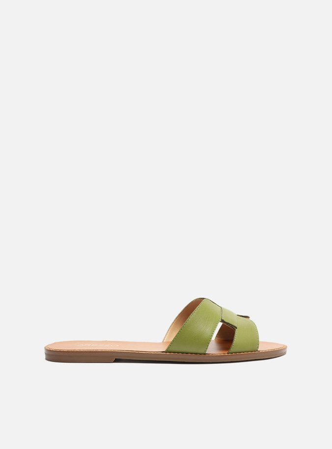 Rasteira Verde Couro Flat Tira H