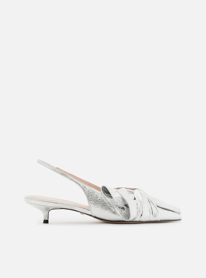 Scarpin Prata Couro Laço Nó Slingback