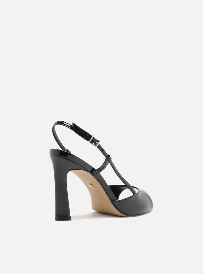 Sandália Preta Verniz Salto Médio Slingback