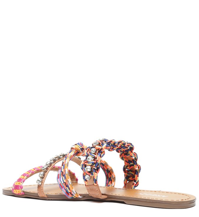 Rasteira Multicolorida Tiras Corda Pedrarias